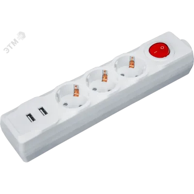 Удлинитель бытовой NPE-USB01-03-180-ESC-3X1 с выключателем 3 гнезда с/з 1,8м ПВС 3х1 2USB 2,1A