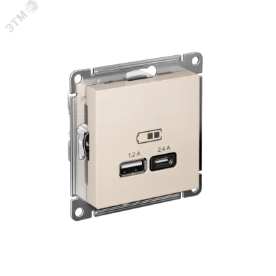 РОЗЕТКА USB ATLASDESIGN A+С, 5В/2,4А, 2х5В/1,2А, механизм, БЕЖЕВЫЙ