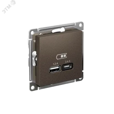 РОЗЕТКА USB ATLASDESIGN A+С, 5В/2,4А, 2х5В/1,2А, механизм, МОККО