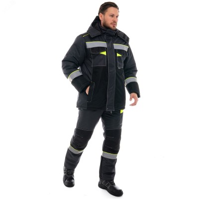 Костюм утеплённый мужской Орегон-Мембрана ОП-2, куртка и полукомбинезон, цвет темно-серый, черный, лимон 64-66/182-188