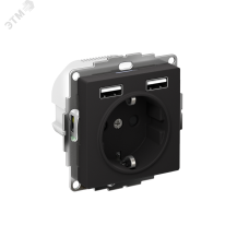 Розетка ATLASDESIGN 16А+USB  A+A, механизм, КАРБОН