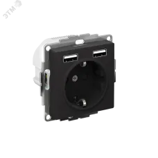 Розетка ATLASDESIGN 16А+USB  A+A, механизм, КАРБОН