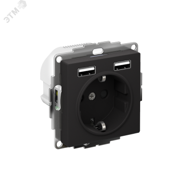 Розетка ATLASDESIGN 16А+USB  A+A, механизм, КАРБОН