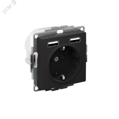 Розетка ATLASDESIGN 16А+USB  A+A, механизм, КАРБОН