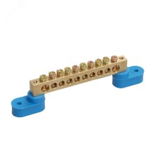 Шина N нулевая 6х9мм 10/2 (10 групп/крепеж по краям) с двумя угловыми изоляторами (10 шт/уп)