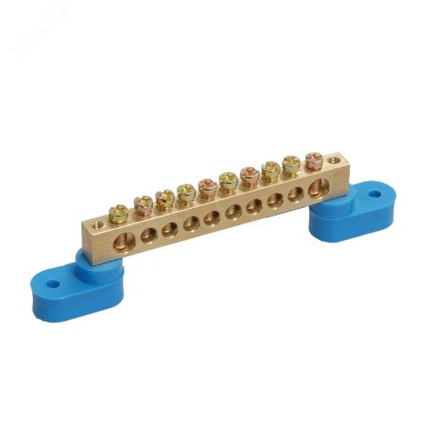 Шина N нулевая 6х9мм 10/2 (10 групп/крепеж по краям) с двумя угловыми изоляторами (10 шт/уп)