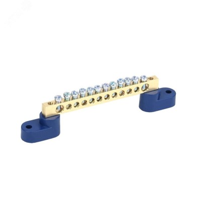 Шина N нулевая 6х9мм 12/2 (12 групп/крепеж по краям) с двумя угловыми изоляторами (10 шт/уп)