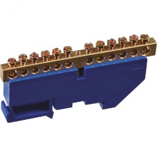 Шина "N" нулевая 6х9мм 12/1 (12 групп/крепеж п     центру) с изолятором на DIN-рейку (20 шт/уп)