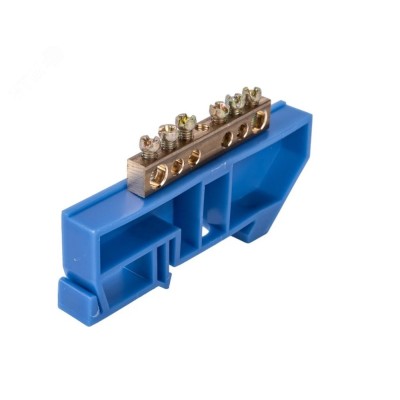 Шина N нулевая 8х12мм 6/1 (6 групп/крепеж по центру) с изолятором на DIN-рейку (20 шт/уп)