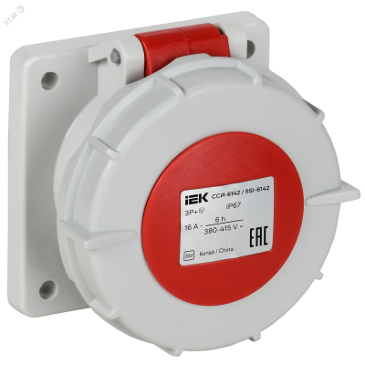 Розетка встраиваемая прямаяССИ-6142 16А-6ч 380В 3P+PE IP67 IEK
