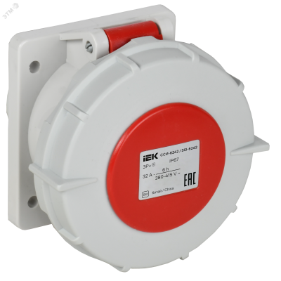 Розетка встраиваемая прямаяССИ-6242 32А-6ч 380В 3P+PE IP67 IEK