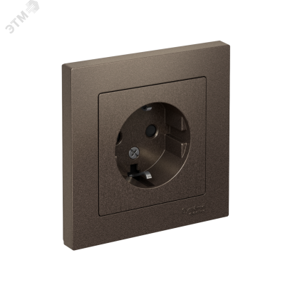 Розетка ATLASDESIGN с заземлением со шторками 16А в сборе мокко
