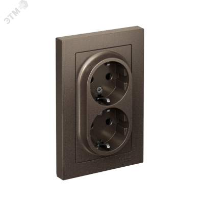 Розетка ATLASDESIGN двойная с заземлением со шторками 16А в сборе мокко