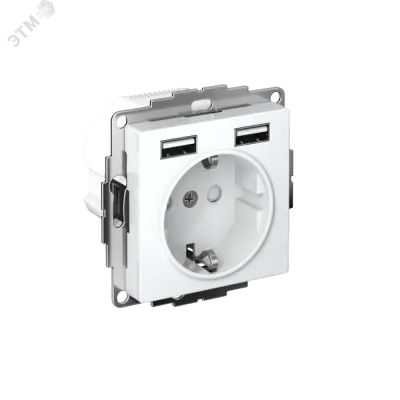 ATLASDESIGN РОЗЕТКА 16А с 2 USB A+A, 5В/2,4А, 2х5В/1,2А, механизм, БЕЛЫЙ