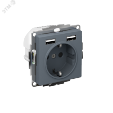 РОЗЕТКА ATLASDESIGN 16А c 2 USB A+A, 5В/2,4А, 2х5В/1,2А, механизм, ГРИФИЛЬ