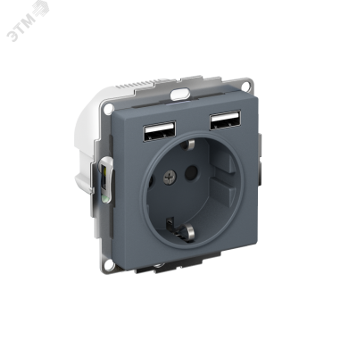 РОЗЕТКА ATLASDESIGN 16А c 2 USB A+A, 5В/2,4А, 2х5В/1,2А, механизм, ГРИФИЛЬ