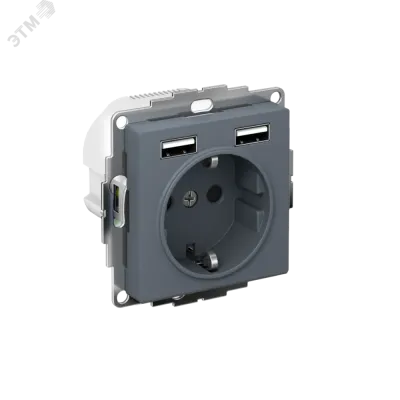 РОЗЕТКА ATLASDESIGN 16А c 2 USB A+A, 5В/2,4А, 2х5В/1,2А, механизм, ГРИФЕЛЬ