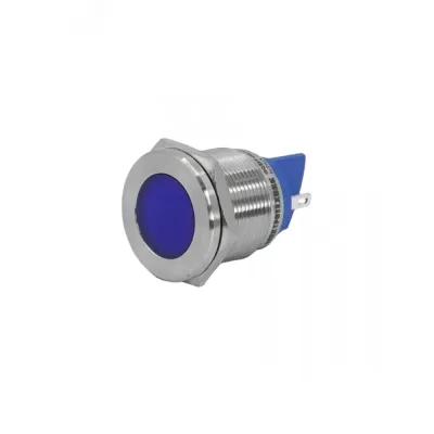 Индикаторная лампа GQ22T-D/L/B/220V/S, синяя, металл. корпус, светодиодная матрица d=22мм, 220В AC/DC (ЭТ)
