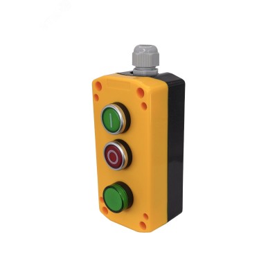 "Пост управления ПКУ-22-33V1B-65У1,1 зелёный цилиндр""I"" (НО),1 красный цилиндр""O"" (НЗ), лампа зелёная 24В AC/DC, IP65"