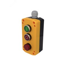 "Пост управления ПКУ-22-33V2M-65У1,1 зелёный цилиндр ""I"" (НО),1 красный цилиндр ""O"" (НЗ),лампа красная 220В AC, IP65 "