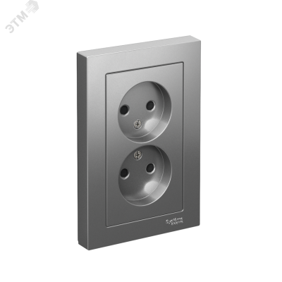 Розетка ATLASDESIGN двойная без заземления со шторками 16А в сборе сталь