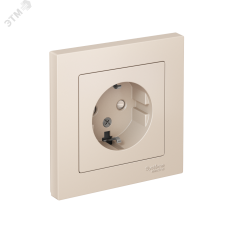 Розетка ATLASDESIGN с заземлением со шторками 16А в сборе бежевый