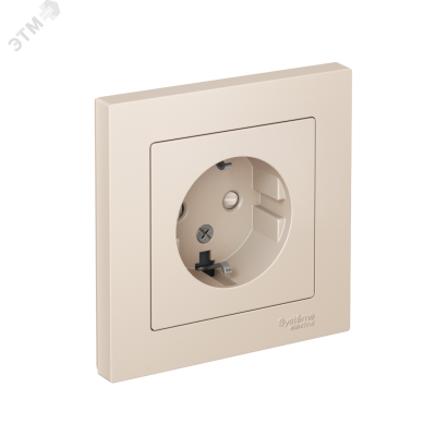 Розетка ATLASDESIGN с заземлением со шторками 16А в сборе бежевый