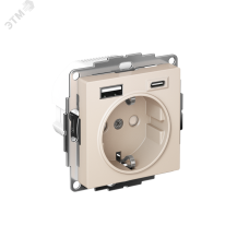ATLASDESIGN РОЗЕТКА 16А c 2 USB A+C, 5В/2,4А/3,0А, 2х5В/1,5А, механизм, БЕЖЕВЫЙ