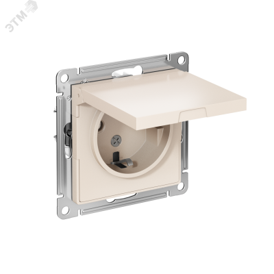 Розетка ATLASDESIGN с заземлением со шторками с крышкой 16А IP20 механизм бежевый