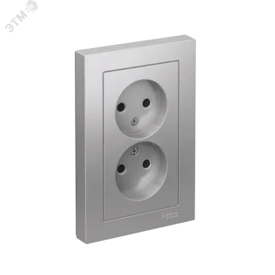 ATLASDESIGN розетка двойная, без заземления, со шторками, 16А, в сборе, алюминий