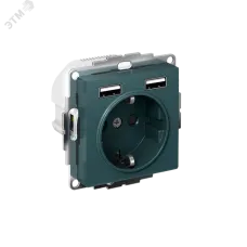 РОЗЕТКА ATLASDESIGN 16А c 2 USB A+A, 5В/2,4 А, 2х5В/1,2 А, механизм, ИЗУМРУД