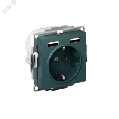 РОЗЕТКА ATLASDESIGN 16А c 2 USB A+A, 5В/2,4 А, 2х5В/1,2 А, механизм, ИЗУМРУД