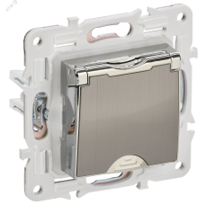 SKANDY Розетка 1-местная с заземлением с защитными шторками и крышкой 16А IP44 SK-R11N никель IEK