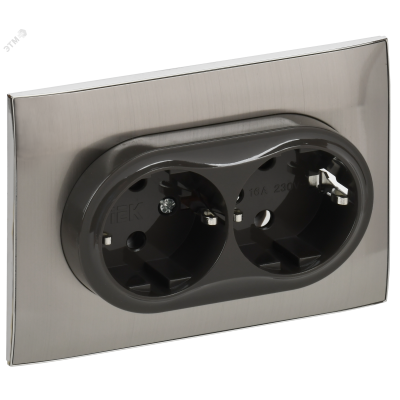 SKANDY Розетка 2-местная с заземлением без защитных шторок 16А в сборе SK-R08N никель IEK