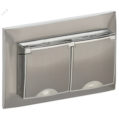 SKANDY Розетка 2-местная и крышкой 16А в сборе IP44 SK-R12N никель IEK