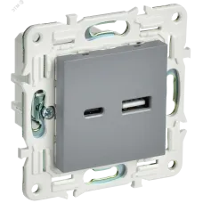 SKANDY Розетка USB A+C 3,1А SK-R14Gr серый IEK