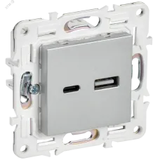 SKANDY Розетка USB A+C 3,1А SK-R14S серебряный IEK