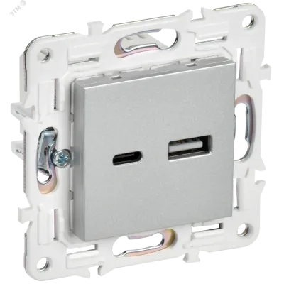 SKANDY Розетка USB A+C 3,1А SK-R14S серебряный IEK
