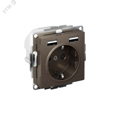 РОЗЕТКА ATLASDESIGN 16А c 2 USB A+A, 5В/2,4А, 2х5В/1,2А, механизм, МОККО