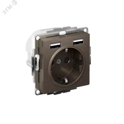 РОЗЕТКА ATLASDESIGN 16А c 2 USB A+A, 5В/2,4А, 2х5В/1,2А, механизм, МОККО