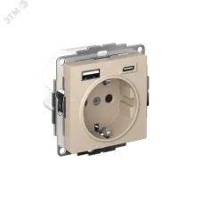 ATLASDESIGN РОЗЕТКА 16А c 2 USB A+C, 5В/2,4А/3,0А, 2х5В/1,5А, механизм, ПЕСОЧНЫЙ