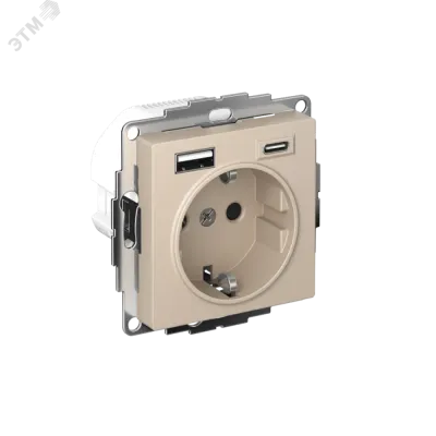 ATLASDESIGN РОЗЕТКА 16А c 2 USB A+C, 5В/2,4А/3,0А, 2х5В/1,5А, механизм, ПЕСОЧНЫЙ