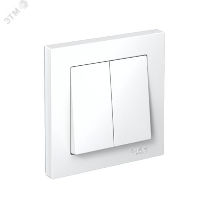 Выключатель двухклавишный ATLASDESIGN схема 5 10АХ в сборе белый