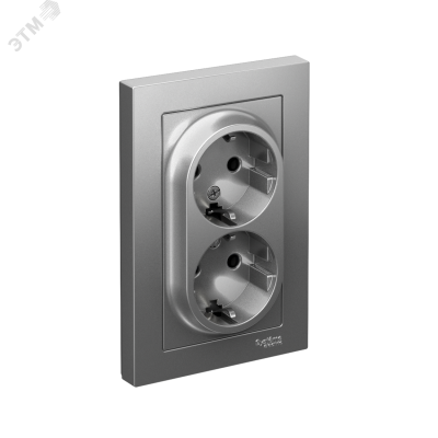 Розетка ATLASDESIGN двойная с заземлением 16А в сборе сталь