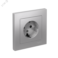 Розетка ATLASDESIGN с заземлением со шторками 16А в сборе алюминий