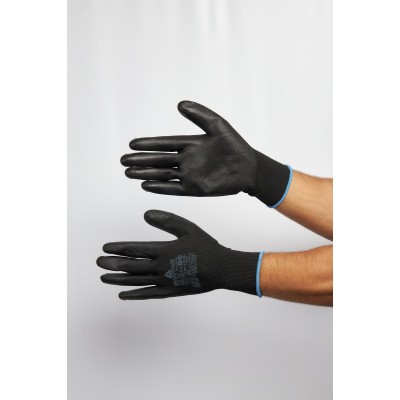 Перчатки полиэстеровые с полиуретановым покрытием VE702PN, цв. черный, р. 8