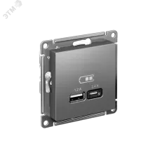 РОЗЕТКА USB ATLASDESIGN A+С, 5В/2,4 А, 2х5В/1,2 А, механизм, СТАЛЬ