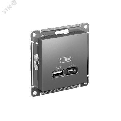 РОЗЕТКА USB ATLASDESIGN A+С, 5В/2,4 А, 2х5В/1,2 А, механизм, СТАЛЬ