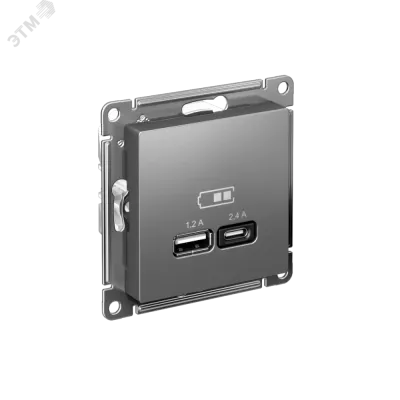 РОЗЕТКА USB ATLASDESIGN A+С, 5В/2,4 А, 2х5В/1,2 А, механизм, СТАЛЬ