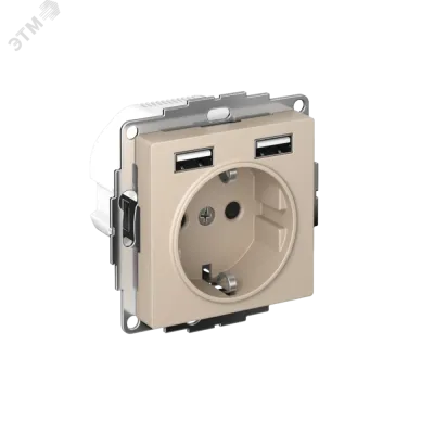 ATLASDESIGN РОЗЕТКА 16А c 2 USB A+A, 5В/2,4А, 2х5В/1,2А, механизм, ПЕСОЧНЫЙ